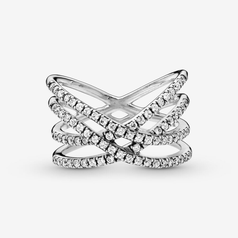 Sterling Silver Pandora Entwined Lines Ring Band Rings | 392-HIQCVM
