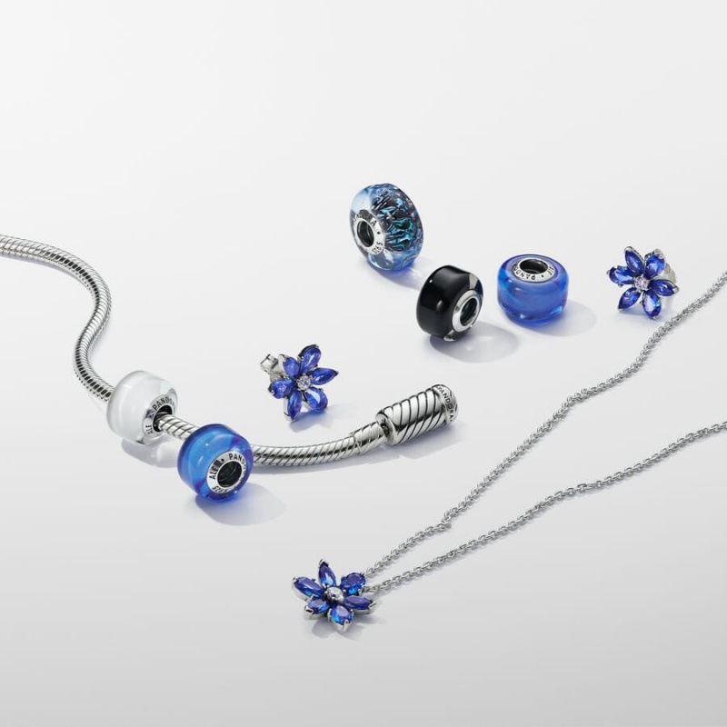 Sterling Silver Pandora Sparkling Blue Herbarium Cluster Stud Earrings Stud Earrings | 047-PAUHEV