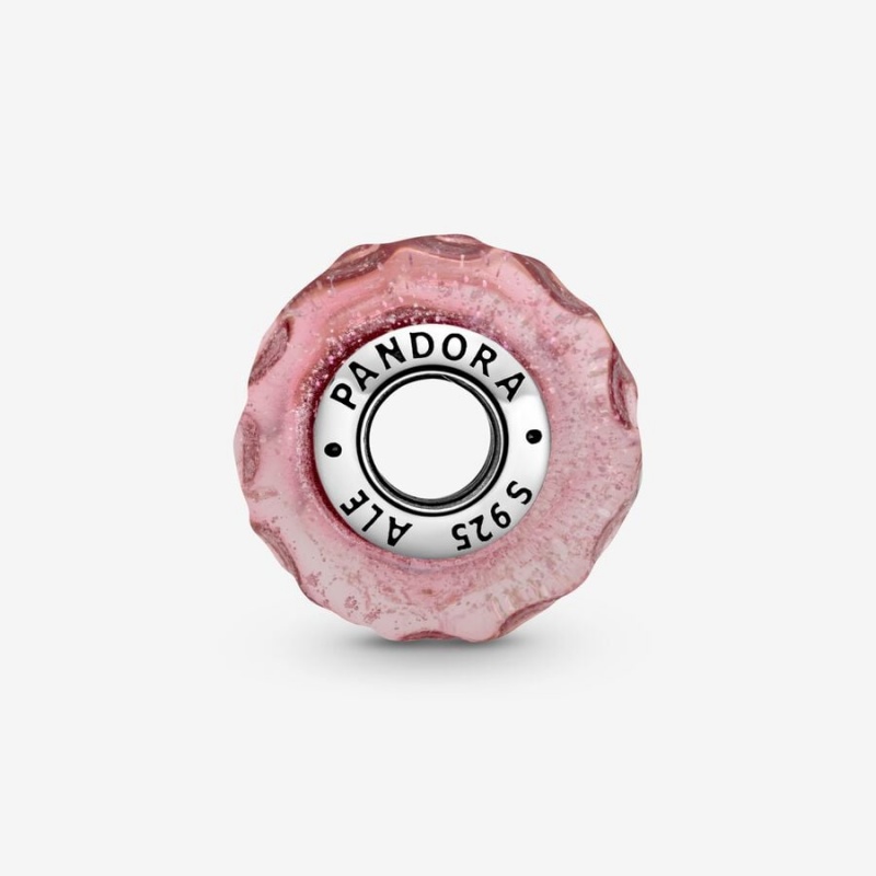 Sterling Silver Pandora Wavy Fancy Pink Murano Glass Charm All Pandora Moments | 697-TYNXUA